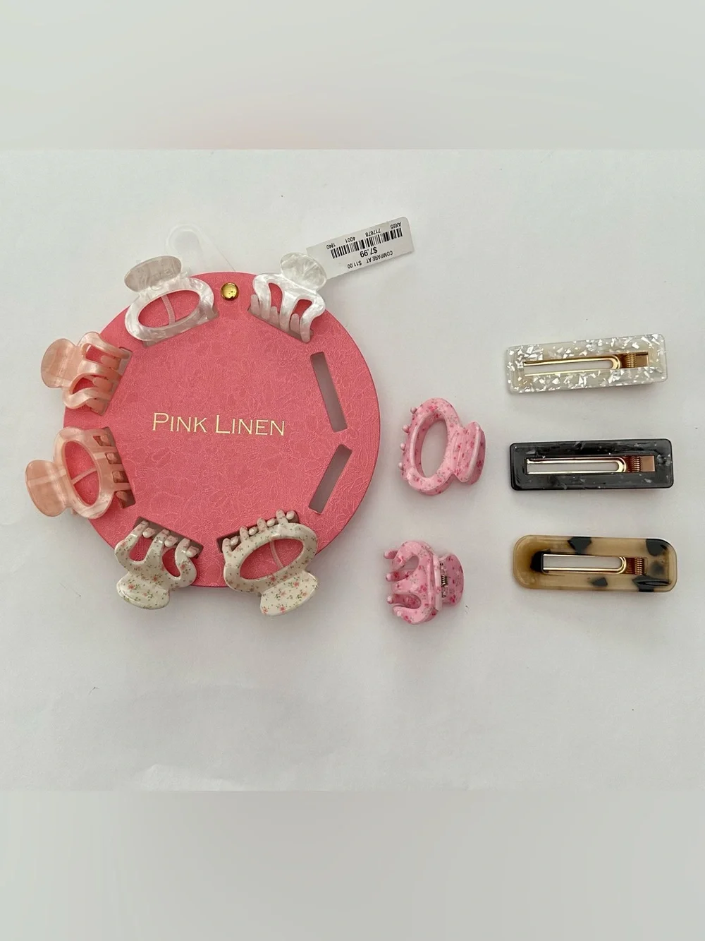 Pink Linen Small Hair Claws and Clips Bundle Pinks